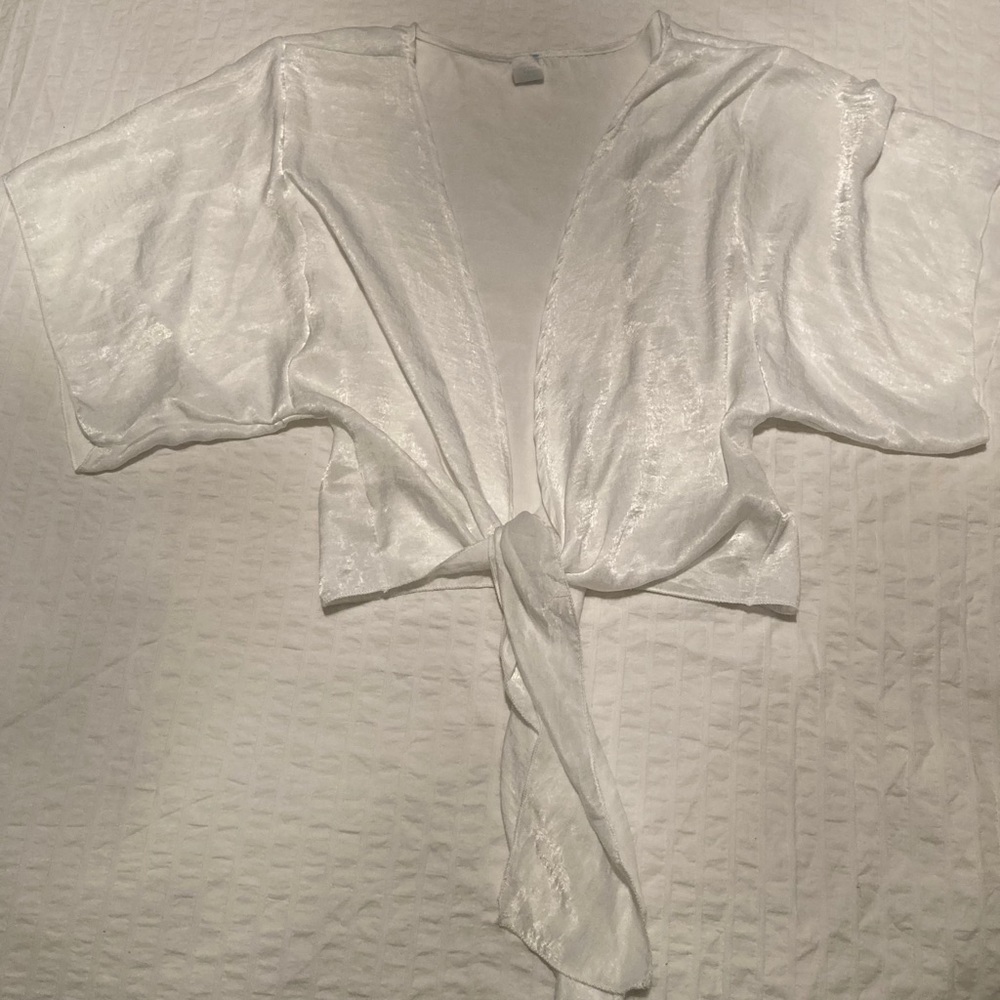 Faux satin tie up blouse